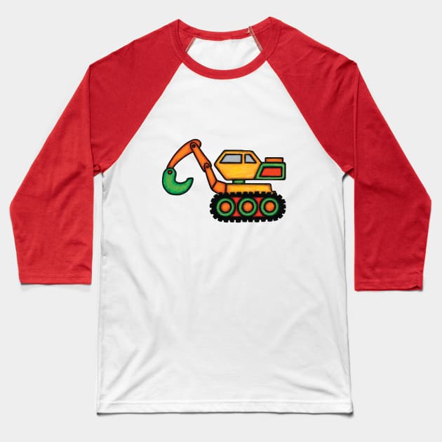 Colorful Kids Back Hoe Baseball T-Shirt by Parakeet Moon